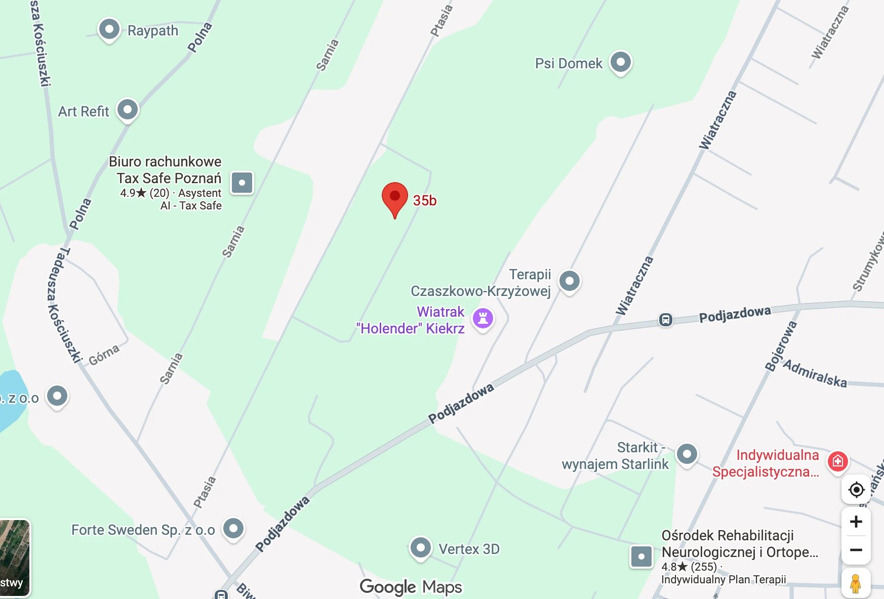 Mapa dojazdu — ul. Ptasia 35B, Kiekrz
